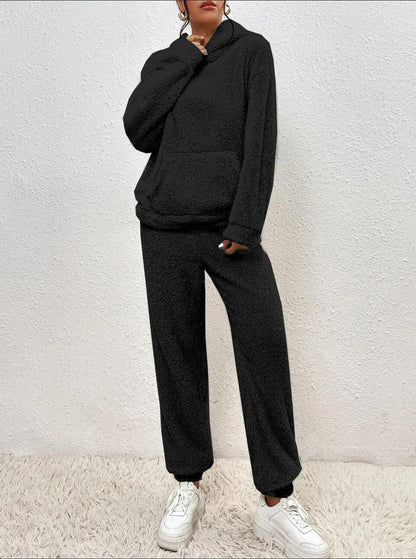 Dames Teddy Fleece Huispak met Capuchon – 2-delige Loungewear Set voor Winter en Herfst