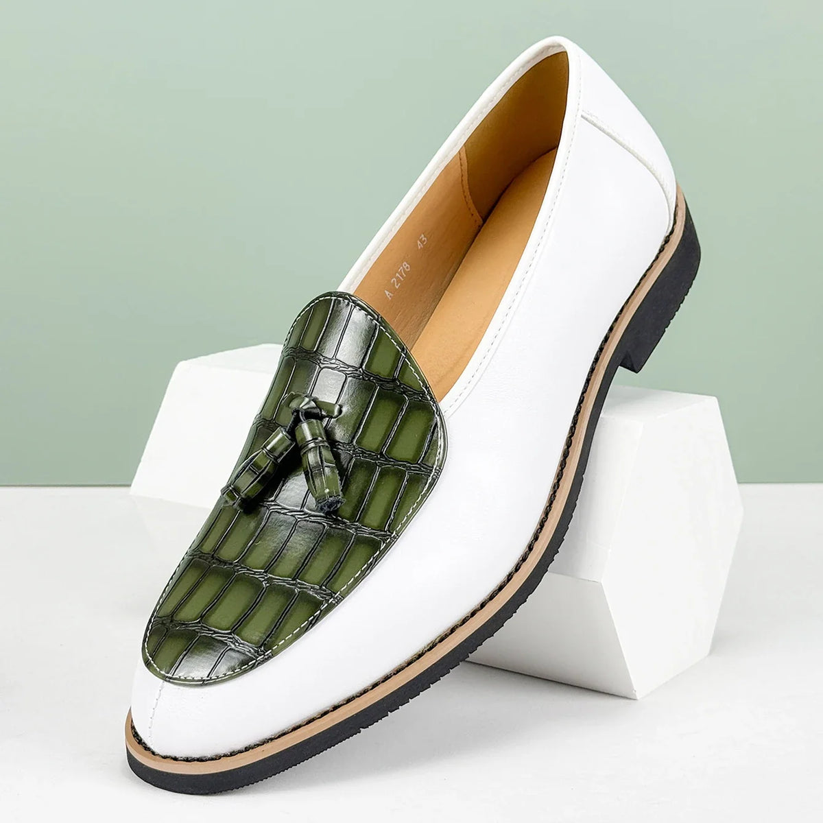 Heren Loafers met Kwastjes - Leren Instappers Croc-Print