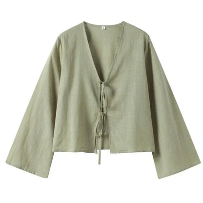 Sophie - Linnen Blouse met Schattige Strikjes