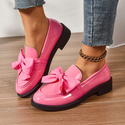 Dames Loafers Glanzend Leer met Strikdetail - Platform Instappers