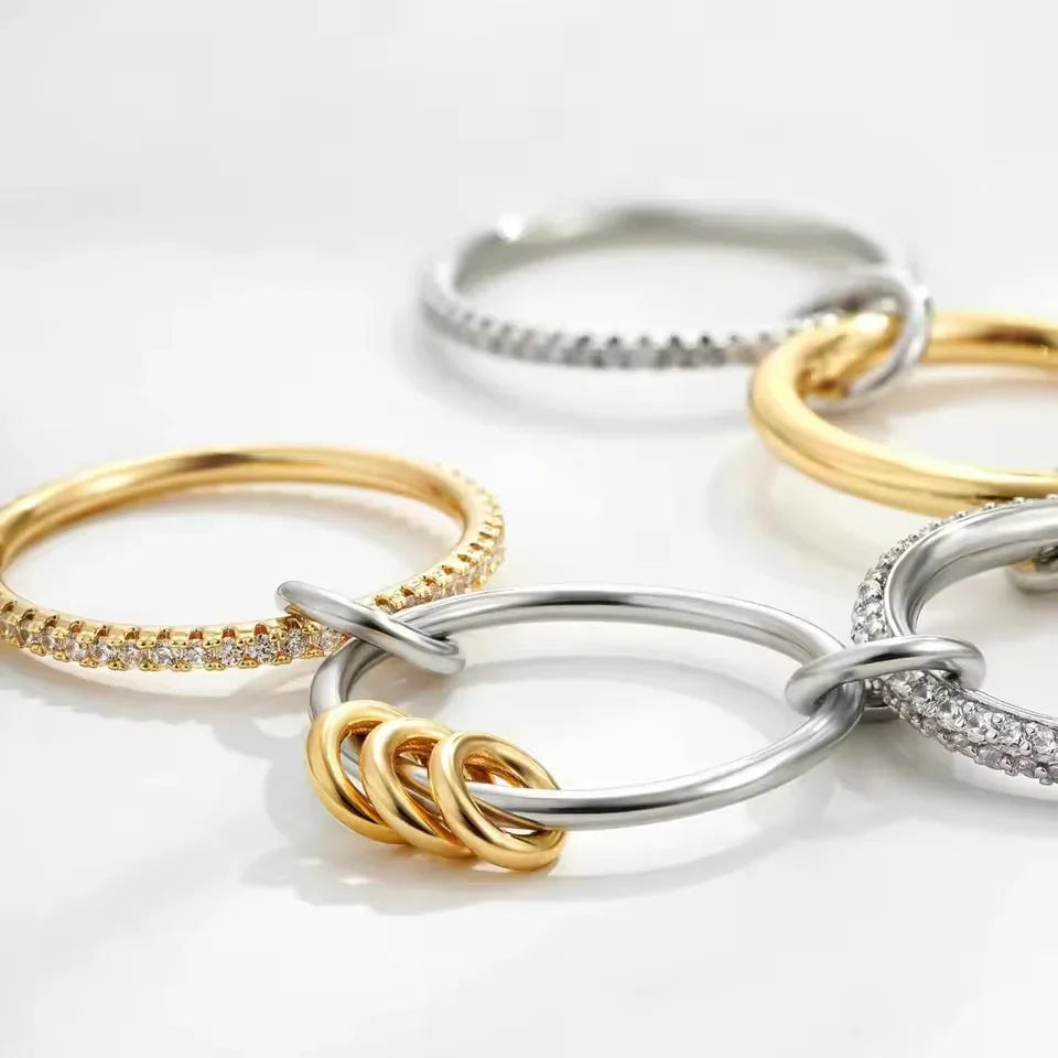 Dames Ring Gestapelde Look - Verguld Zilver met Zirkonia