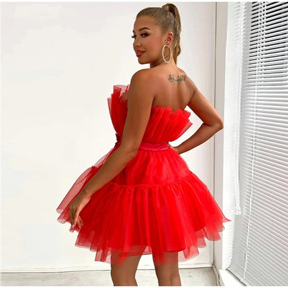 Dames Tulle Jurk – Feestelijk, Getailleerd, Geschikt voor Avondkleding