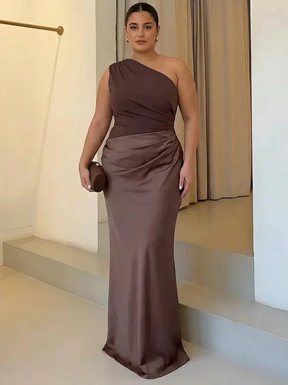 Dames Maxi Jurk Satijn Asymmetrisch Design