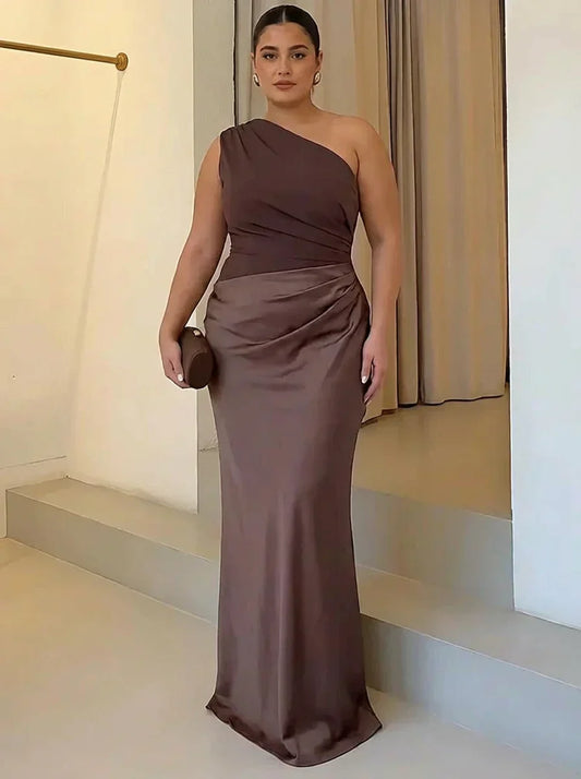 Dames Maxi Jurk Satijn Asymmetrisch Design