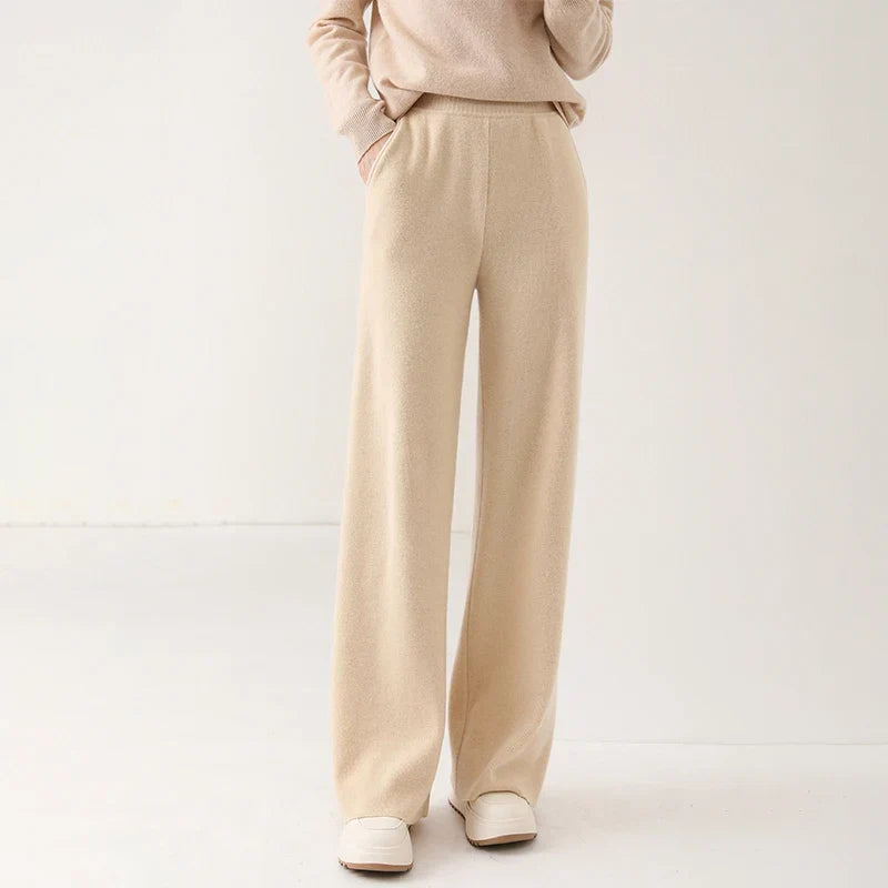 Dames Broek Merinowol Hoge Taille Wide-Leg