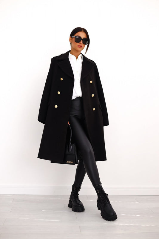 Wollen Dames Mantel met Twee Rijen Knopen – Warme Klassieke Look