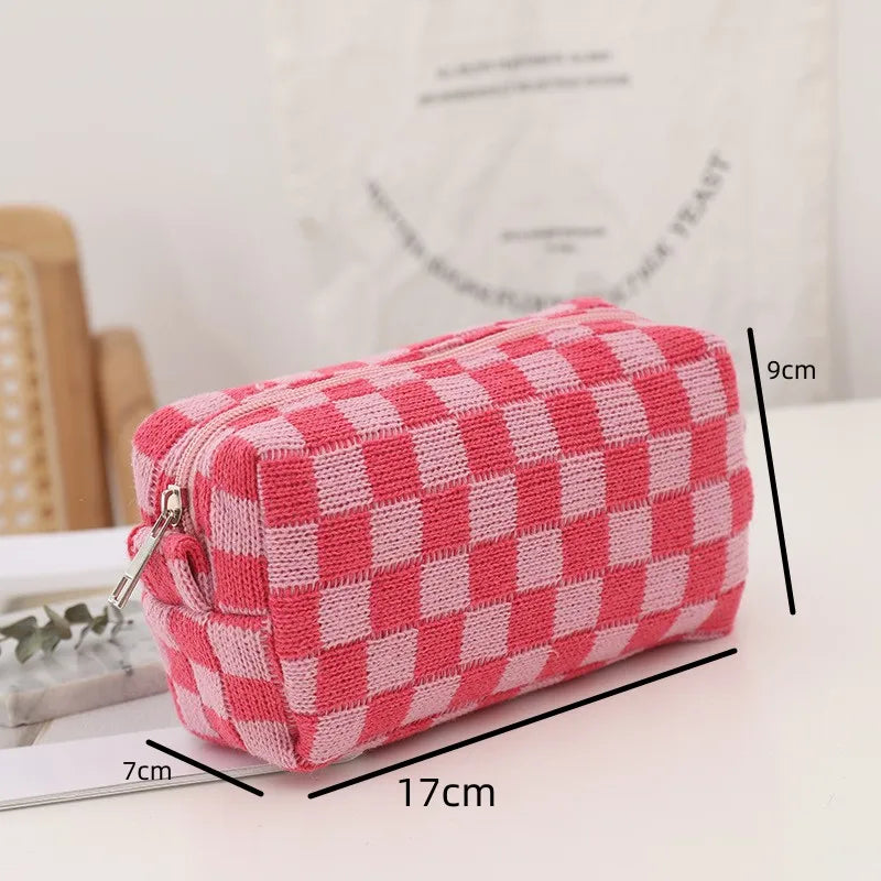 Amara - Stijlvolle Y2K Geruite Make-up Tas