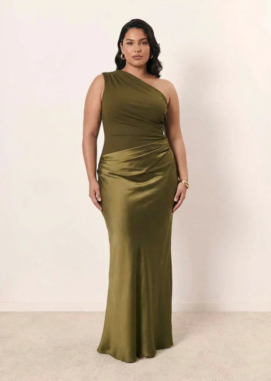 Dames Maxi Jurk Satijn Asymmetrisch Design