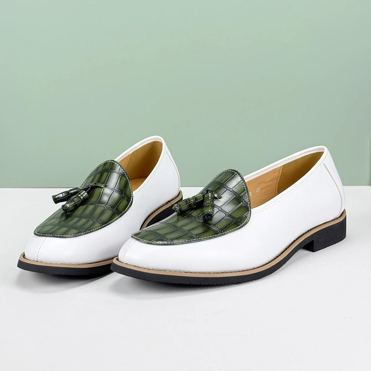 Heren Loafers met Kwastjes - Leren Instappers Croc-Print