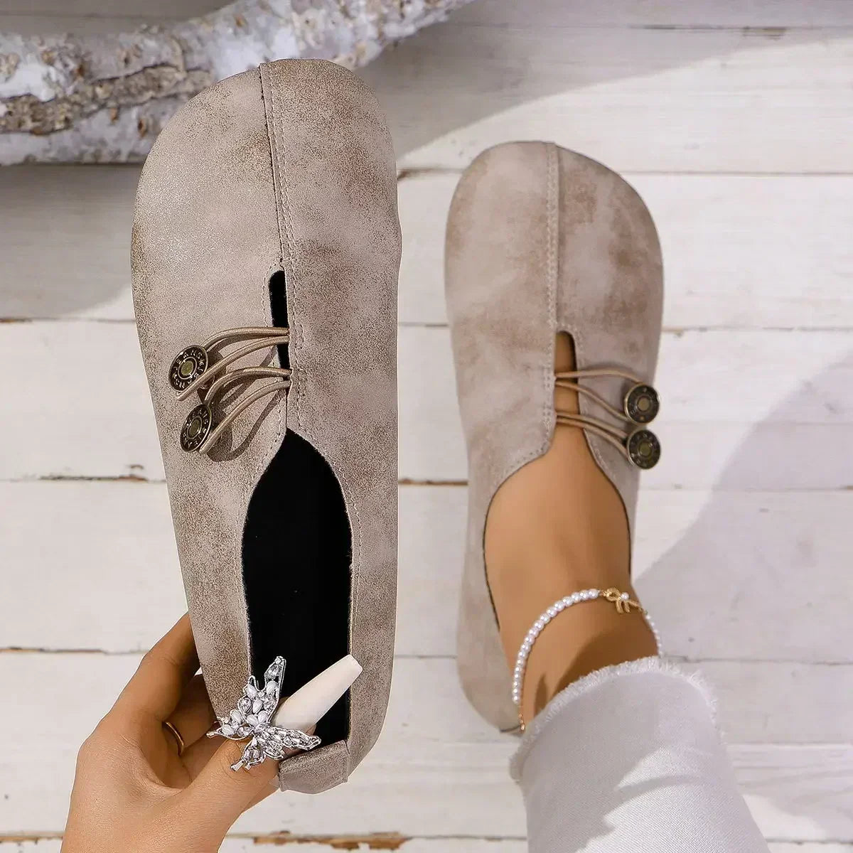 Dames Loafers Suede met Elastische Bandsluiting