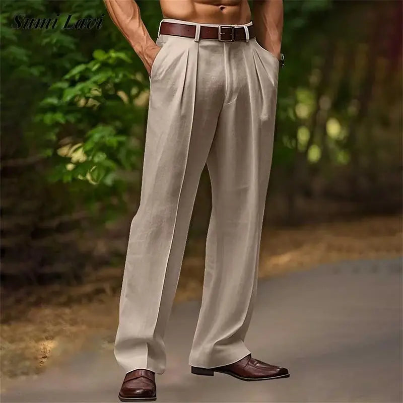 Heren Pantalon met Hoge Taille en Plooien – Zakken aan de Zijkant