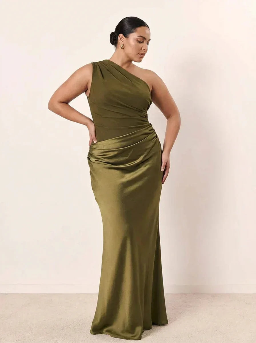 Dames Maxi Jurk Satijn Asymmetrisch Design