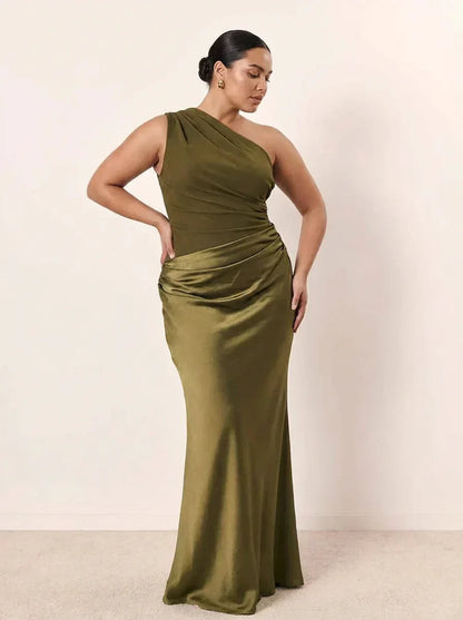 Dames Maxi Jurk Satijn Asymmetrisch Design