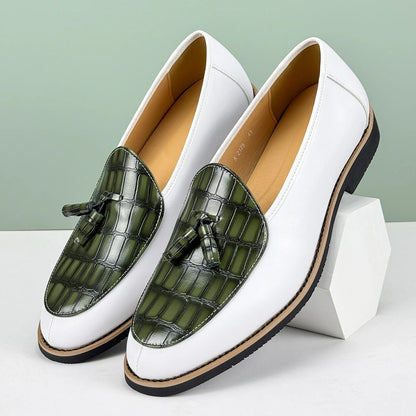 Heren Loafers met Kwastjes - Leren Instappers Croc-Print