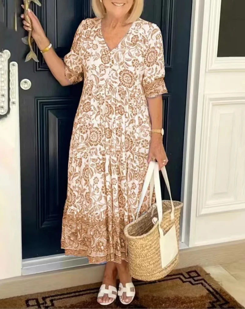 Nyra - Elegante Bloemenjurk met V-hals