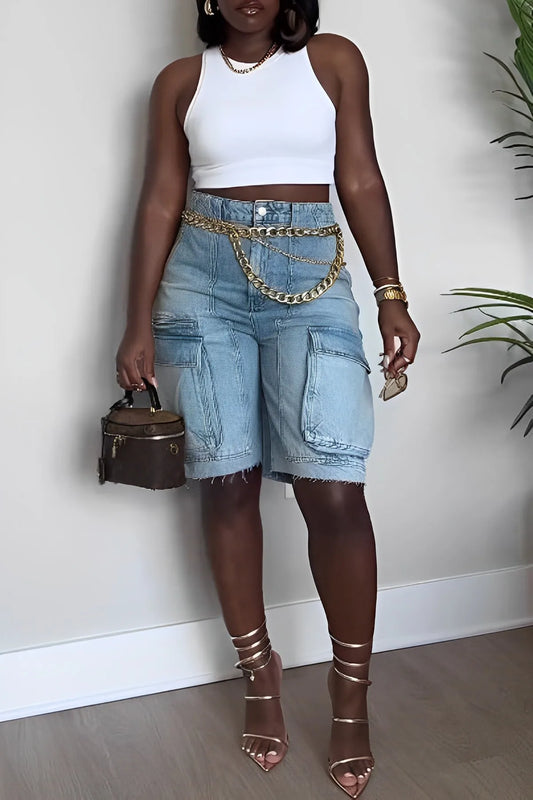 June - Denim Cargo Shorts voor Dames