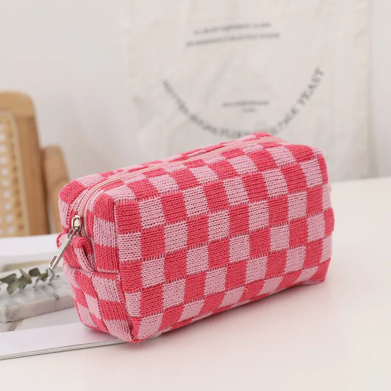 Amara - Stijlvolle Y2K Geruite Make-up Tas
