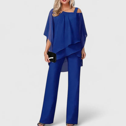 Wisteria | Women's Elegant Two-Piece Chiffon Overlay Pant Suit