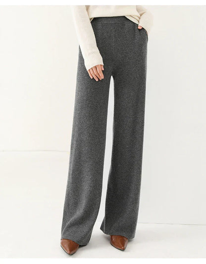 Dames Broek Merinowol Hoge Taille Wide-Leg