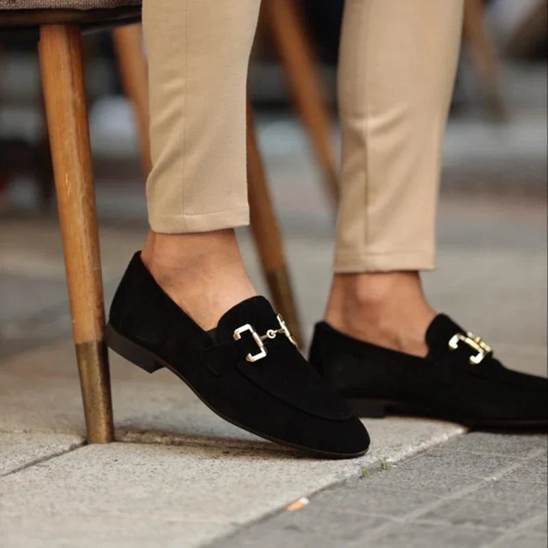 Heren Loafer Suède - Instapschoen met Goudkleurig Accent