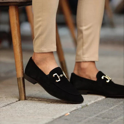 Heren Loafer Suède - Instapschoen met Goudkleurig Accent