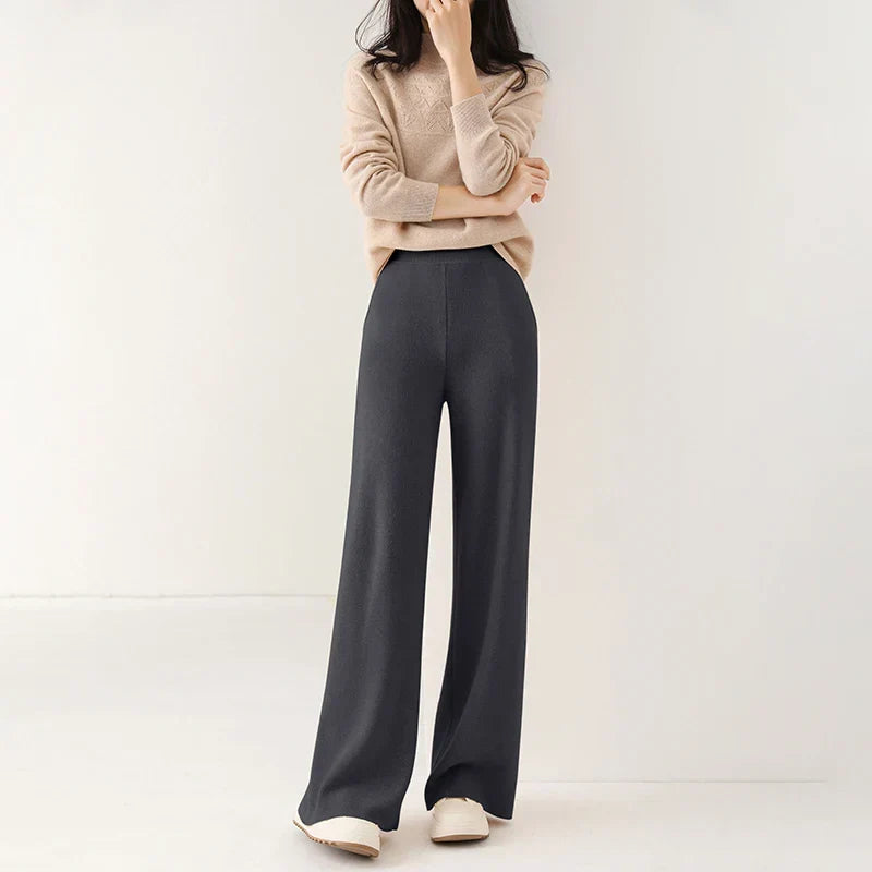 Dames Broek Merinowol Hoge Taille Wide-Leg