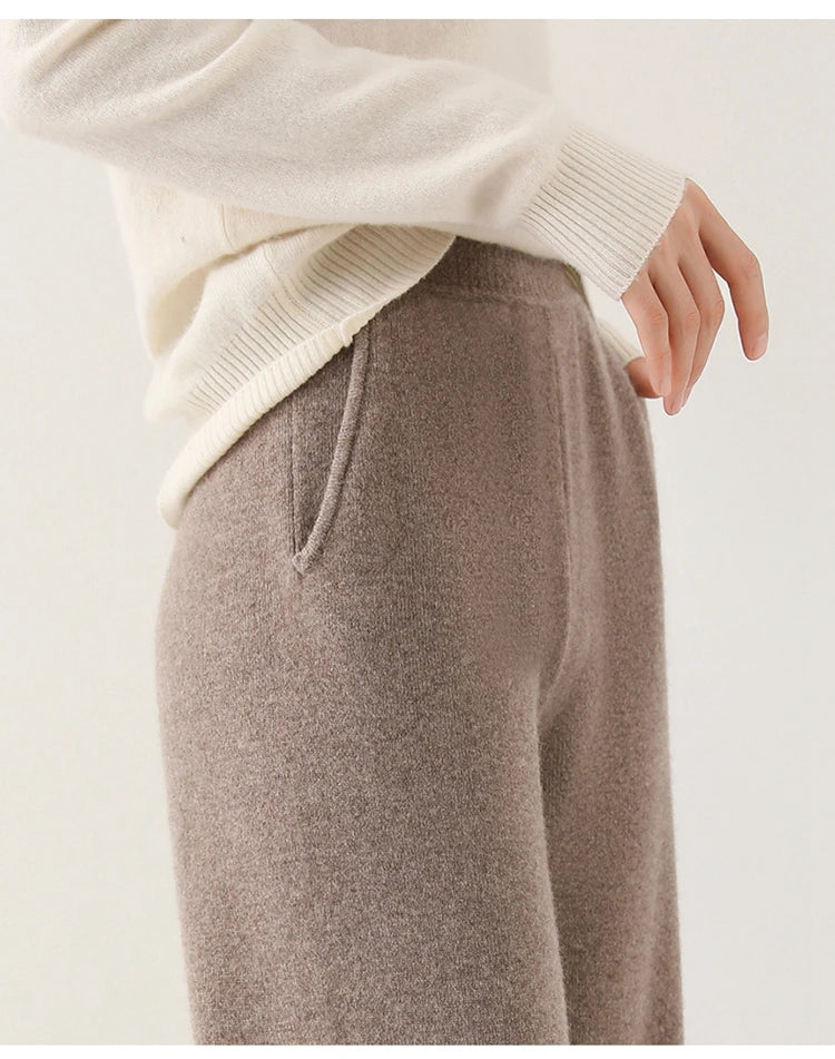 Dames Broek Merinowol Hoge Taille Wide-Leg