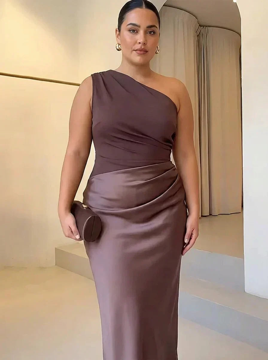 Dames Maxi Jurk Satijn Asymmetrisch Design