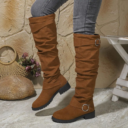 Dames Knielaarzen Slouchy Fit met Gespdetails