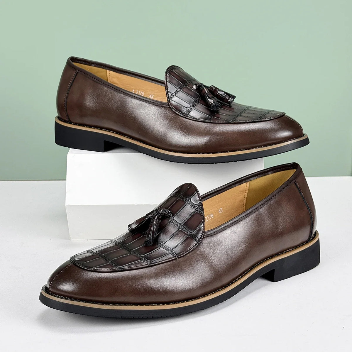 Heren Loafers met Kwastjes - Leren Instappers Croc-Print