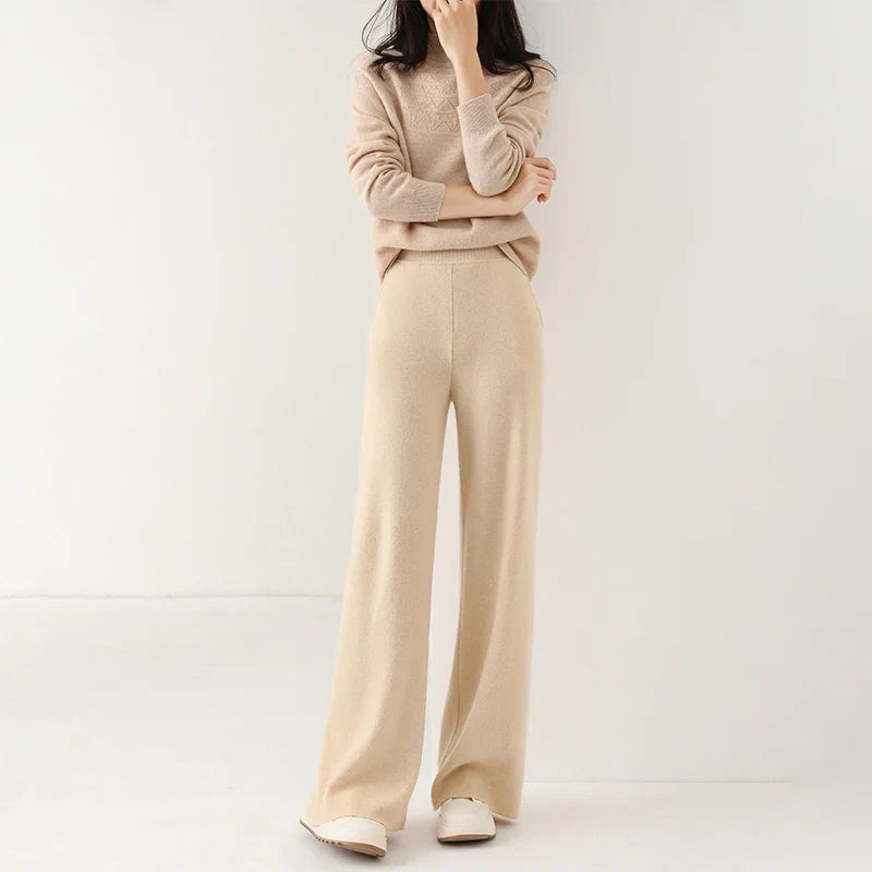 Dames Broek Merinowol Hoge Taille Wide-Leg