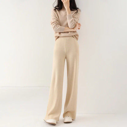 Dames Broek Merinowol Hoge Taille Wide-Leg