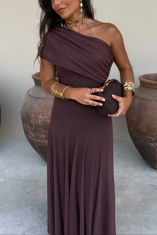 Bruiloft Gast Jurk Dames One-Shoulder Maxi met Drapé