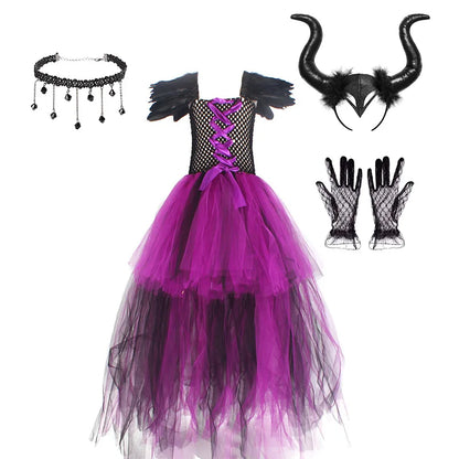 Dark fairy queen girls costume with choker and lace gloves