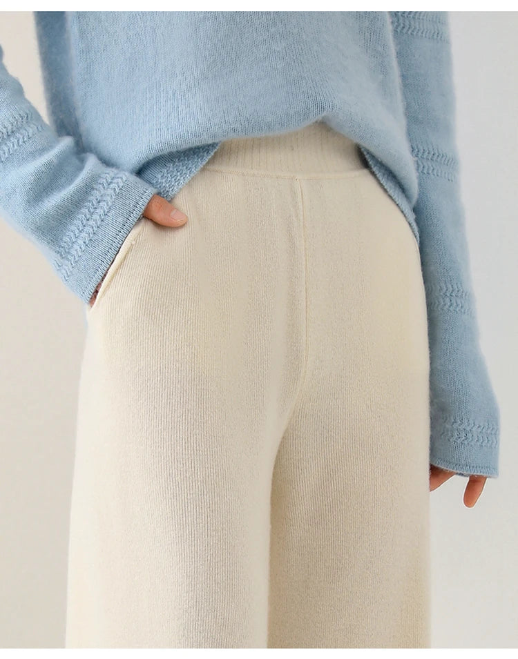 Dames Broek Merinowol Hoge Taille Wide-Leg