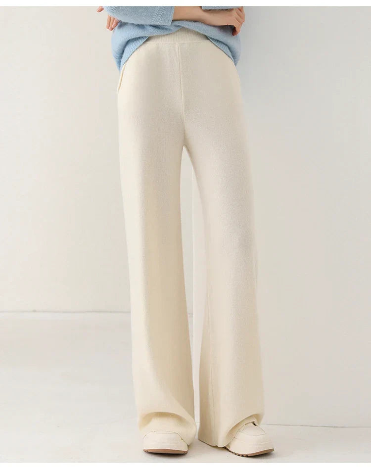 Dames Broek Merinowol Hoge Taille Wide-Leg