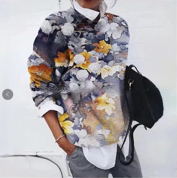 Dames Trui met Bloemenprint – Gebreide Pullover Fantasieprint