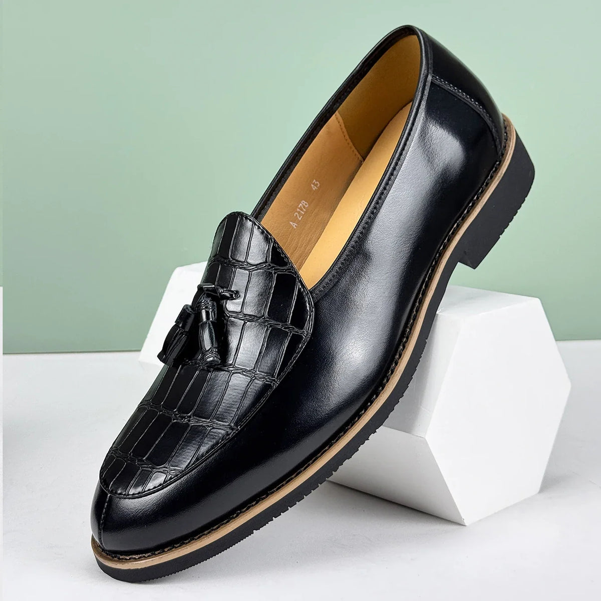 Heren Loafers met Kwastjes - Leren Instappers Croc-Print