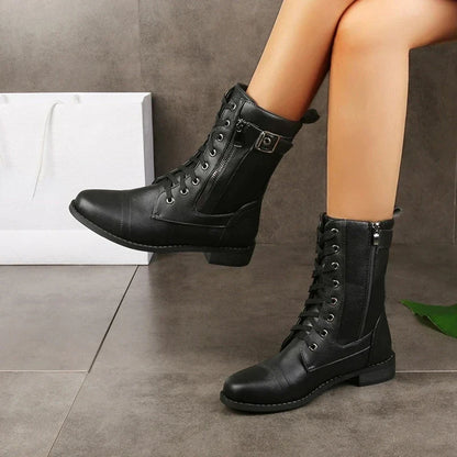 Dames Veterlaarzen Mid-Calf met Leren Upper