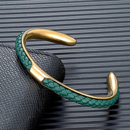 Heren Armband Leer en Roestvrij Staal – Gevlochten Manchet