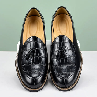Heren Loafers met Kwastjes - Leren Instappers Croc-Print