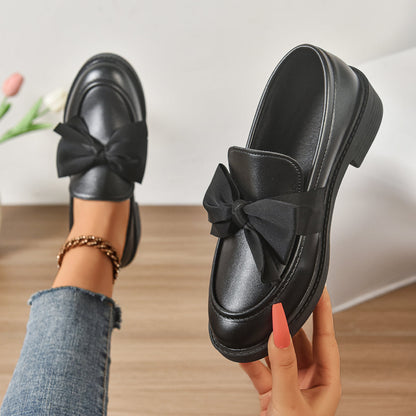 Dames Loafers Glanzend Leer met Strikdetail - Platform Instappers
