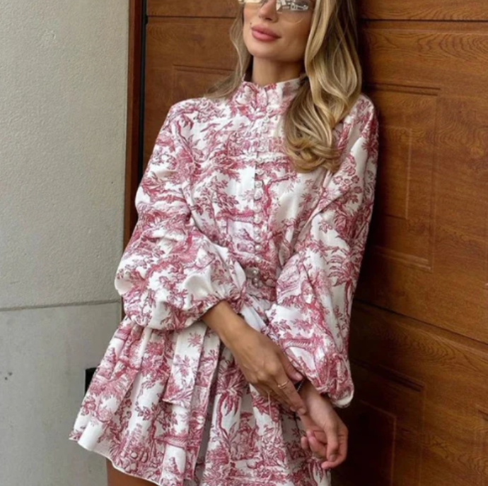 Elin - Trendy Puff Mouwen Plooi Jurk voor de Zomer