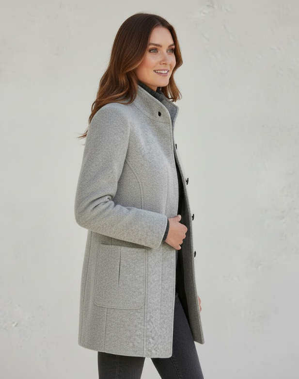 Dames wollen wintermantel - Elegante pasvorm en klassieke knopen