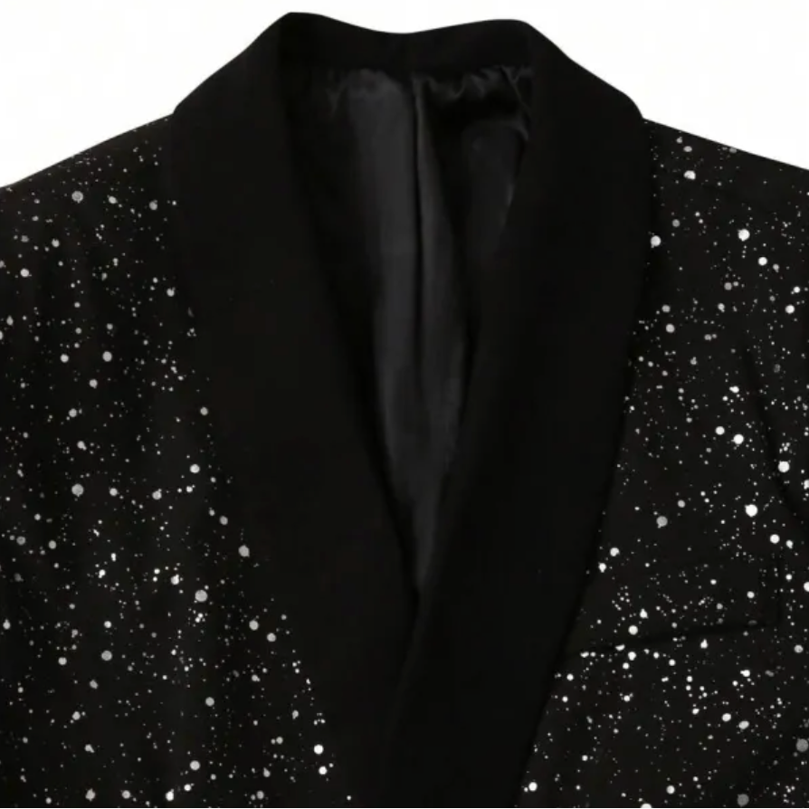Heren Glitter Colbert met Satijnen Sjaalkraag