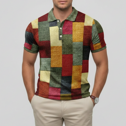 Heren Polo Shirt met Patchwork Ruitprint