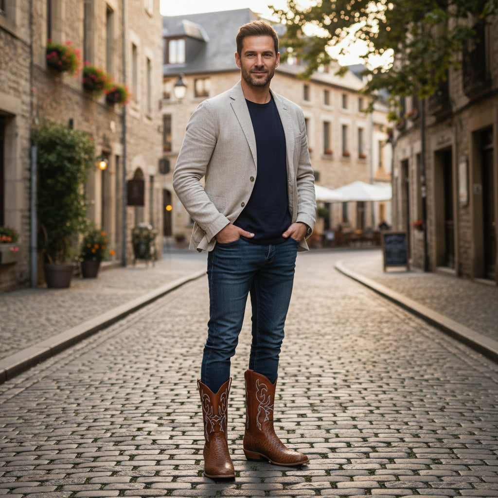 Cowboylaarzen Heren met Exotische Print - Leren Western Boots