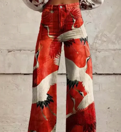 Lana – Wijde Broek met Kleurrijke Print