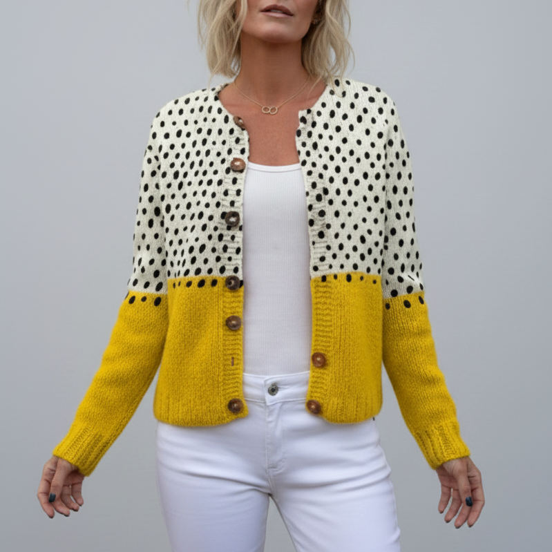 Dames Vest met Polka Dot Print – Gebreid Open Vest