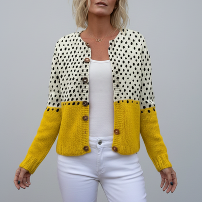 Dames Vest met Polka Dot Print – Gebreid Open Vest